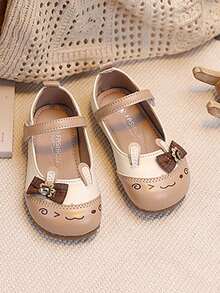 Spring/Autumn New Girls Mary Jane Shoes, Cute Animal Face & Bow Design, Soft Non-Slip Toddler Princess Shoes - Khaki - View 2