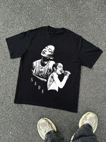 Round Neck Short Sleeve Men's T-Shirt, Creative Printing Pattern, Simple Design, Knitting Process, Soft And Comfortable, Suitable For Campus Wear, Party Gathering, Daily Wear, A Good Choice For Family And Friends - Black - View 1