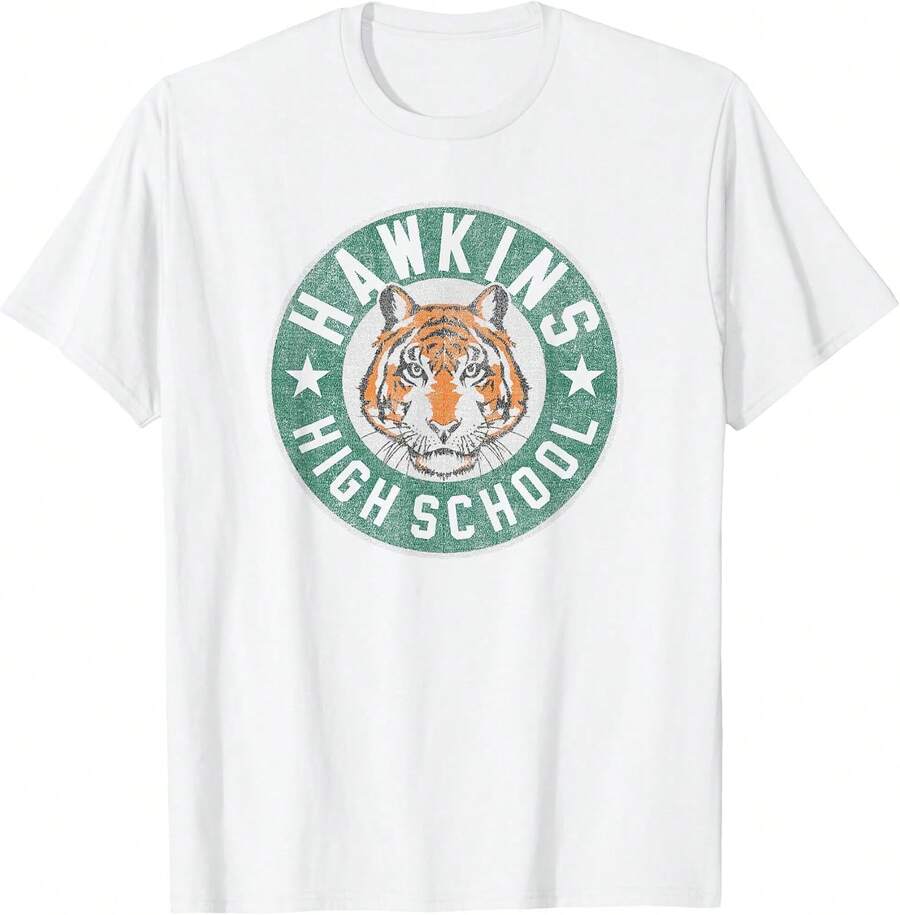 Summer Casual Cotton Women's-Shirt4 Hawkins High School Tiger Circle-Shirt,Unisex, Japanese Anime Merchandise-Shirts, Featuring Anime Character Designs And Movie/TV Show Prints, Easter, Easter Gifts, And K-,Mens Tshirts,St Patricks Day,Day Shirts,Gym Wear Men,Shirt Men,Oversized Shirt,Gym Tops,Topsm,Gym Wear Womentops Women - trắng - Xem 1
