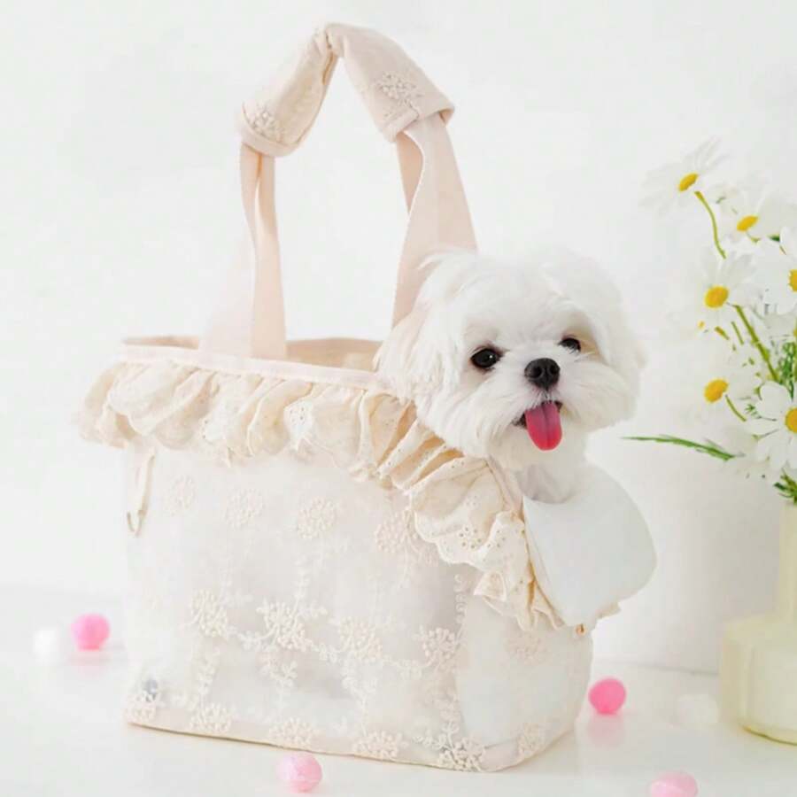 IUdog Fashionable Pet Carrier Bag, Portable Puppy/Kitten Tote Bag For Outdoor Use, Summer Breathable Pet Carrier Handbag, Shoulder Bag For Small Dogs, Lace Design
