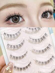 5 Pairs Cartoon Style False Eyelashes, Natural Curly & Lengthening, Lightweight & Reusable, Suitable For Daily Wear In Various Occasions, 5-10mm - View 1
