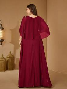 Plus Size Lace Hollow-Out Chiffon Bridesmaid Dress - Burgundy - View 2