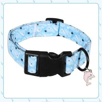 Adjustable Dolphin Pattern Printed Dog Collar, Comfortable Polyester Pet Neck Strap, Suitable For Small/Medium/Large Dogs