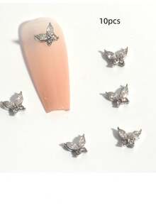 10/20 Pcs Mini Metal Butterfly Nail Charms, 3D Shiny Pink Champagne White Crystal Rhinestone Gems, Luxury DIY Decor For Acrylic & Short Nails, Jewelry Making Supplies - Multicolor - View 7
