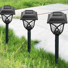 Luces solares para jardín y patio con espigas de tierra y rejilla cuadrada. Espigas de tierra resistentes a la intemperie con protección contra la lluvia. Juego de 6 piezas. Color negro. Luz blanca cálida. - Negro - Ver 5