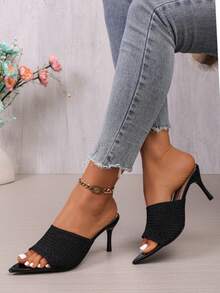 Pointed Toe Fashionable Versatile Thin Stiletto Heels Women Shoes - Black - View 5