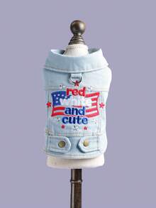 1pc Pet Clothes, Dog/Cat Jacket Coat, Small Dog Outfit, Dirt-Resistant Durable Wear, Spring/Summer New Arrival, All Season - American Flag Jacket - Blue - View 1