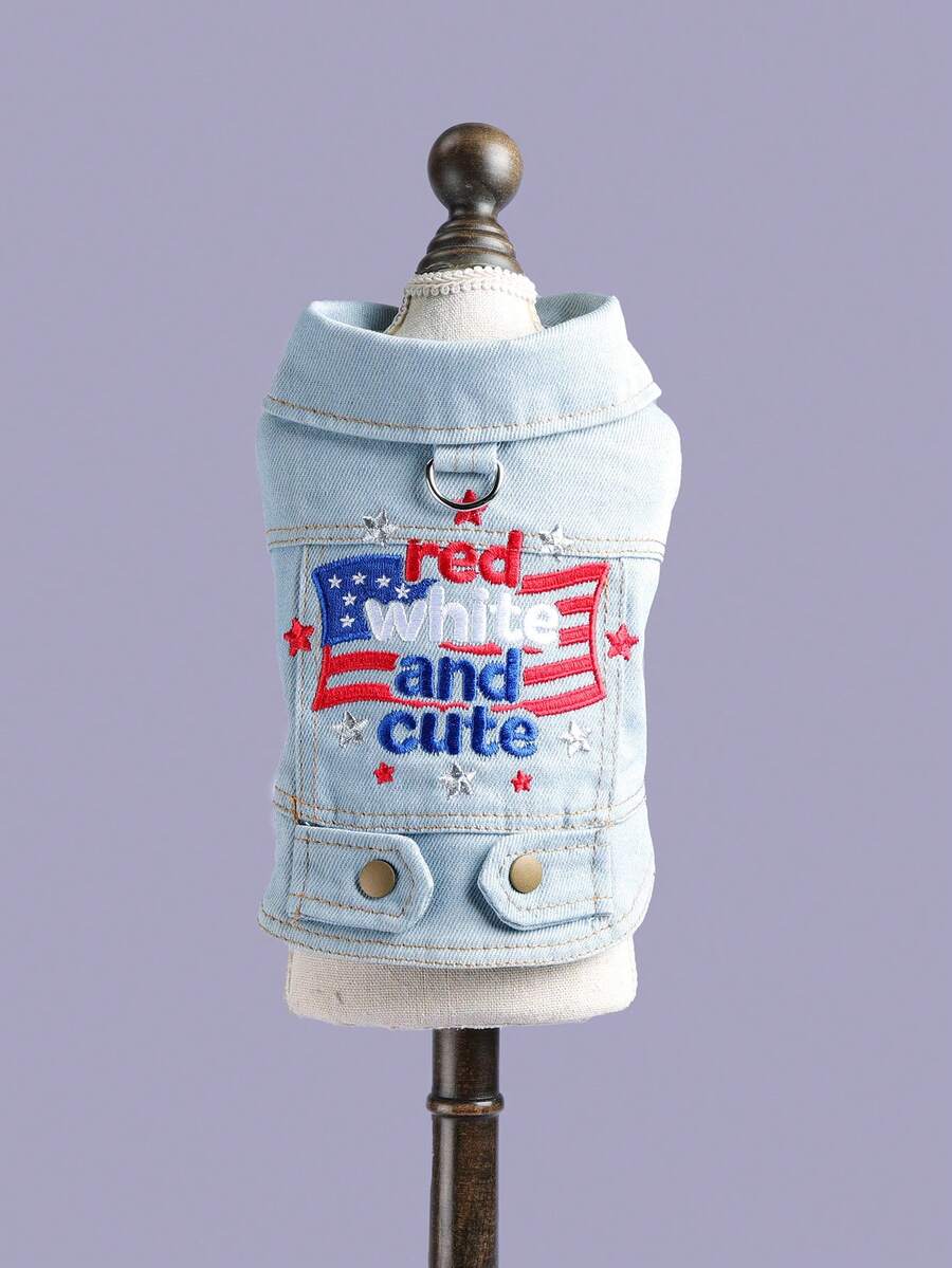 1pc Pet Clothes, Dog/Cat Jacket Coat, Small Dog Outfit, Dirt-Resistant Durable Wear, Spring/Summer New Arrival, All Season - American Flag Jacket - Blue - View 1