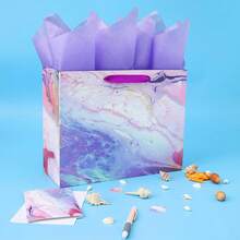 Large Purple Marble Gift Bag Set With Card Tissue 13 Inch - Màu tím lớn - Xem 5