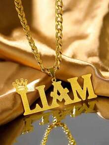 Customized Dual Name Necklace, Paired With Personalized Stainless Steel Cuban Chain Letter Necklace And Crown Pendant, Perfect For Birthday Gifts, Statement Necklace, Waterproof Jewelry - Silver - View 4