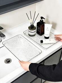 1pc Acrylic Glacier Pattern Display & Storage Rack, Bathroom Organizer Tray, Cosmetic Organizer Tray, Desktop Small Item Storage Box, Makeup Tool Display Holder, Desktop Organizer, Home Decor Accessory, Suitable For Desktop Storage Of Small Items, Cosmetic Tools, Bathroom Supplies, Office Desk Use - Clear - View 7