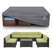 STARTWO - Fundas para muebles de patio impermeables antirayos UV resistentes a los desgarros 500D de 7 a 12 asientos para sofá seccional y sillas de mesa 110 x 84 x 28 pulgadas color gris - Gris - Ver 8