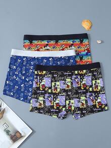 Disney 3条装卡通涂鸦印花男士内裤，松紧腰带男士平角内裤 - 彩色 - 查看 5