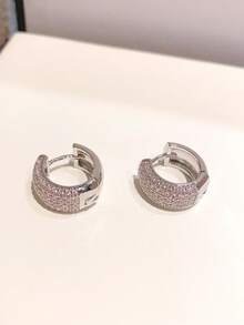 1 Pair Minimalist Luxury Gold & Silver Micro-Inlaid Zirconia Hoop Earrings, Lightweight Elegant Commuter Earrings For Women - Fashion Earrings - View 15