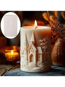 Church Embossed Cylindrical Candle Silicone Mold, Conical Spire House Candle Silicone Mold, Round Spire Tower House Embossed Cylindrical Tree Resin Silicone Mold, Arched Window Castle Embossed Cylindrical Concrete Cement Plaster Mold - Cylinder - View 2