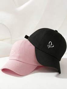 1 Or 2 Pcs Unisex Baseball Cap, Korean Style Soft Crown Baseball Hat, Solid Color/Heart Print, Casual Sun Hat, Curved Brim, Suitable For Daily Wear, Gift For Friends - Multicolor - View 10