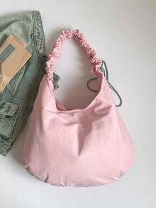 Women's Fashion Bow Pleated Shoulder Bag, Sweet Girl Style Crossbody Bag, Soft Fabric Material, Large Capacity, Drawstring Adjustable Strap, Fresh Daily Versatile Design, Suitable For Dating, Commuting, Casual Outings - Pink - View 8