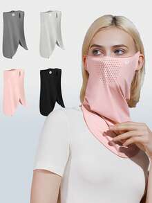 1件装男女通用夏季冰丝防紫外线面罩，男女通用防晒透气颈罩遮阳面纱骑行耳挂式面巾 - 多色 - 查看 2