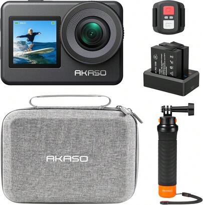 AKASO Brave 7 (Versión para MX) Cámara de Acción 4K 20MP WiFi Doble Pantalla Táctil Control de Voz Cámara Deportiva EIS 2.0 IPX8 Camara Acuatica Sumergible con Control Remoto 2 Baterías Cámara de Vlog UBW1
