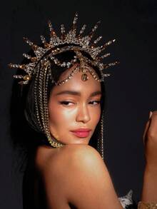 Exaggerated Crystal Crown Party Accessories, Large Yellow Crystal Headpiece, Carnival Jewelry - Silver - View 1