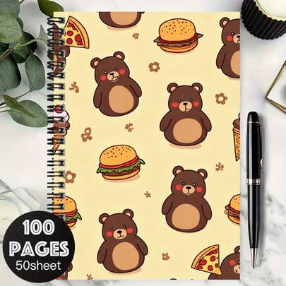 100-seitiges süßes Bär- und leckeres Essen-Muster Spiralbuch, große Kapazität geeignet für Arbeit und Studium. Frischer Stil, hochwertige Papierqualität. Geeignet für Schulaufzeichnungen, tägliche Planung, Tagebuchschreiben und Notizen. Ideal als Abschlussgeschenk, Geburtstagsgeschenk, um dem Leben süße Vibes hinzuzufügen!
