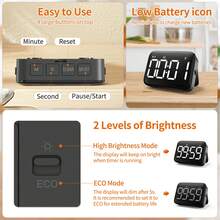 VOCOO Battery-Powered LED Timer, 3 Mounting Ways: Magnetic, Hanging & Stand For Table/Screen, Adjustable Volume & Brightness, Large Clear Digits, Kitchen Count Up/Down, 99 Min 59 Sec Max - Other - View 3