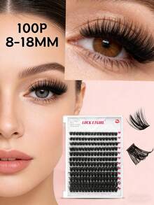 192pcs D-Curl 100D Fluffy False Eyelashes, 8-18mm Individual Lash Clusters For Natural Look, Delicate & Long-Lasting Eyelash Extension, Essential Makeup Tool - D - View 1