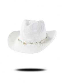 Mũ cao bồi rơm màu be kiểu dáng thời thượng, chất liệu rơm thoáng khí với viền hạt vỏ sò và ngọc lam, vành rộng kiểu cổ điển, phù hợp cho bãi biển, lễ hội âm nhạc, trang phục du lịch để tạo nên vẻ ngoài giản dị nhưng tươi mới. - mũ đội đầu - Xem 23