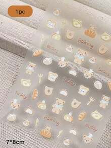 1pc New Cartoon Bear Flat 3D Nail Sticker, Cute Minimalist Nail Art Decal, DIY Nail Decoration Nail Stickers - Multicolor - View 4