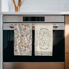 MEMNUN 2入組復古野花Home Sweet Home文字印花廚房毛巾 15.75*23.62in(40*60cm)/ 17.71*27.56in(45*70cm) 柔軟超細纖維材質 洗碗布 刷盤布 手巾 廚房浴室日常家居裝飾 適合廚房與餐廳裝飾 全季節適用 - 彩色 - 查看 5