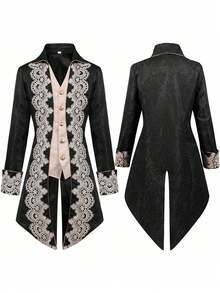 Men's Steampunk Medieval Jacket Gothic Victorian Era Coat Costume Uniform For Men Cosplay - Áo khoác dài màu đỏ - Xem 4