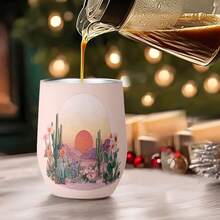 1个/5个 12盎司蛋形不锈钢杯 - 沙漠日落仙人掌鲜花图案，防漏，304不锈钢，非常适合复活节早午餐、婚礼礼物或周末礼物。 - 彩色 - 查看 4