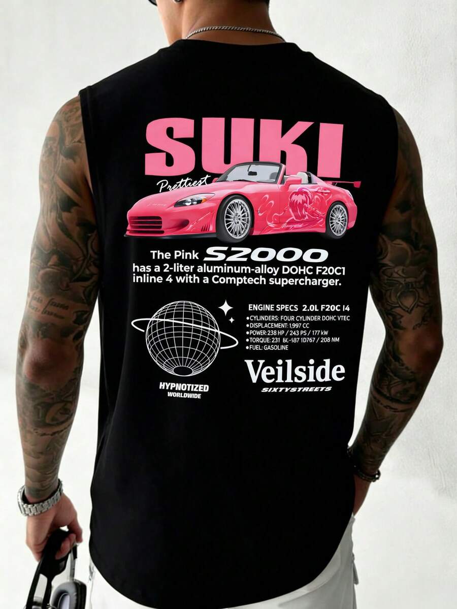 Fractyr Men's Fashionable Casual Street Vest | Racing And British Element Prints | Exquisite Design | Essential For Summer | Multifunctional And Easy To Wear | Best Gift For Friends | Showcase Unique Personalized - Black - View 1