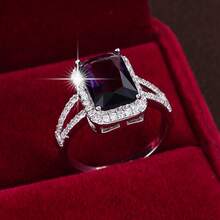 1pc Fashionable Luxury Square Zirconia Inlaid Ring - Purple - View 7