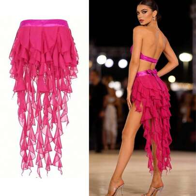 1개 여성 벨리 댄스 의상 힙 스카프 벨트 스커트 레이스업 태슬 헴 웨이브 스팽글 스커트 스타일, 레이브 카니발 공연을 위한 사리 스타일 댄스 의상. 축제, 파티, 나이트라이프, 해변 의상, 축제 의류 및 액세서리, 보헤미안, 레트로 스타일에 적합합니다.