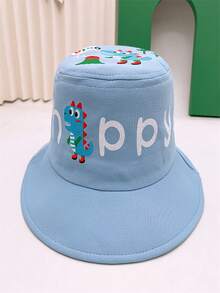 1pc Kids Dinosaur Embroidered Bucket Hat, Boys/Girls Happy Letter Print Sun Protection Cap - Dinosaur Fisherman's Hat - View 11