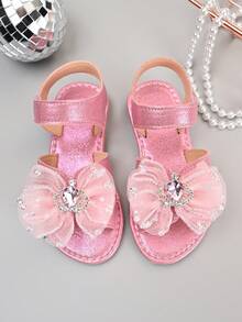 2026 New Girls Butterfly Sandals, Summer Princess Style Pink Rhinestone Open Toe Hook And Loop Shoes - Pink - View 3