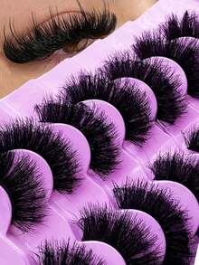 New 7 Pairs Set Of 9D Voluminous 16-25mm Synthetic Mink False Eyelashes. Fluffy And Dense For A Dramatic Effect. Thick, Lengthening And Reusable False Lashes To Create Captivating Eyes. - Black - View 1