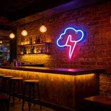 1pc Wall-Mounted LED Cloud Lightning Neon Light, Gamer Room Decor, Romantic Fairy Night Light, Battery/USB Powered, Home Decor For Bedroom, Living Room, Party, Birthday - 雲朵閃電霓虹燈 - 查看 9