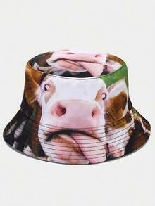 1pc Reversible Funny Animal Print Bucket Hat, Unisex Casual Sun Protection Novelty Cap - A - View 2