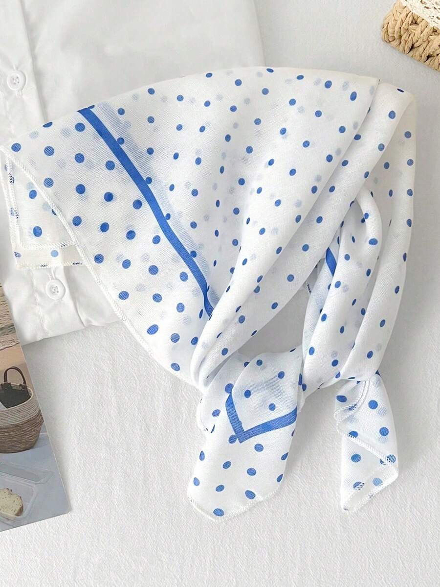 1条休闲波点印花方巾，新款春秋季多功能腰带、头巾、发饰、时尚围巾，女士适用 - 白色55 - 查看 1