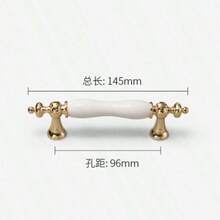 1pc Golden Ceramic Handle, European Style Simple Cabinet Wardrobe Door Handle, Solid Round Drawer Furniture Handle - A - View 2