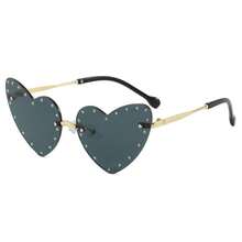 1 par de gafas sin marco con forma de corazón y cristales de strass para niños, gafas de alta gama personalizadas y lindas de moda para pasarela - Multicolor - Ver 7