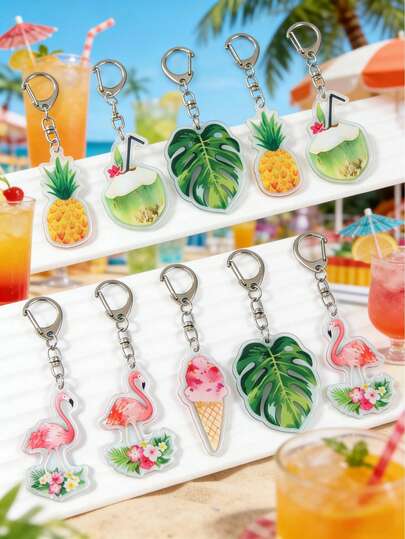 6件装夏威夷亚克力吊坠，钥匙扣，钥匙圈，夏威夷派对装饰，夏威夷礼物，夏威夷装饰品，夏季装饰品，度假用品，包包挂件，夏威夷房间装饰，家居装饰，夏威夷悬挂装饰品，派对礼品，生日礼物，生日派对