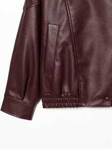 Seelio Autumn/Winter New Women's Fashion Minimalist Versatile Embossed Leather Jacket, European & American Style - Burgundy - View 7