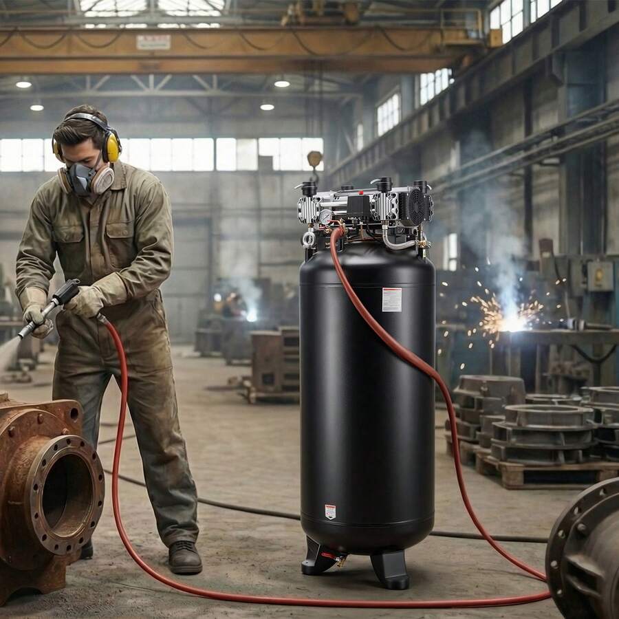 80 Gallons Heavy-Duty Air Compressor, 5HP 13.5SCFM At 90PSI Air Compressors Max 145PSI Pressure, Oil-Free Compressor Tank For Industrial Manufacturing, Large Workshops (230V 3-Phase, No Plug) - 80gal 6.5HP 145PSI - 查看 1