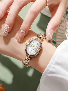 1pc Women's Fashion Casual Oval Dial Quartz Wrist Watch, Elegant Design (Watch Box Not Included) - White - View 3