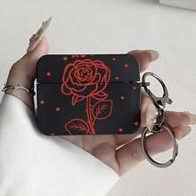 1pc Red Rose Black Square Matte Earphone Case Suitable Compatible With Apple 1/2/3/Pro 2nd/4th Generation, Ideal Birthday Gift For Women - Black and White - View 4