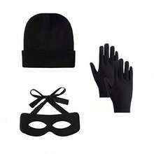 4pcs Christmas New Thief Costume Set, Includes Canvas Bag Backpack Gloves Blindfold Hat, Party Burglar Prisoner Cosplay, Imaginative Outdoor Outfit, Unisex Fashion Basic, All Seasons - Multicolor - View 3