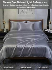 2/3 piezas Juego de ropa de cama de satén, Juego de ropa de cama suave y cómodo, Funda nórdica de unicolor y amigable con la piel, 1/2 piezas Funda de almohada y 1 pieza Funda nórdica, Juego de ropa de cama de satén de seda, Adecuado para todos los tamaños de cama - Individual/Doble/Queen/King, Suave y transpirable, Certificado Oeko-Tex - Gris Claro - Ver 10